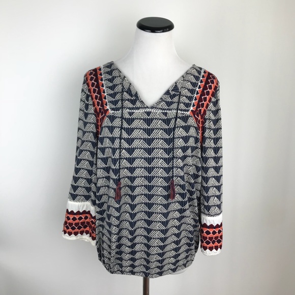 Lucky Brand Tops - Lucky Brand Boho Printed Top with Tassel Details